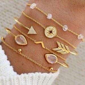 6 Set of Gold North Star Arrow Bracelets